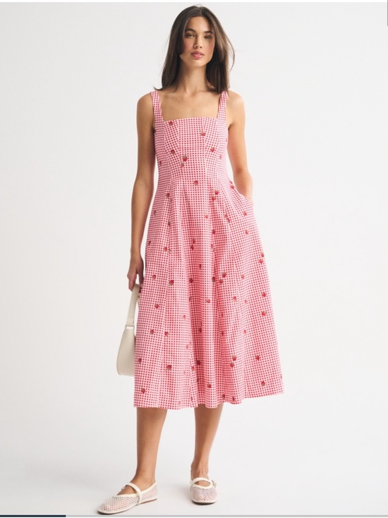 Abercrombie & Fitch Dresses & Skirts - Abercrombie & Fitch Mila Midi Red Gingham 
 Dress with strawberry Print